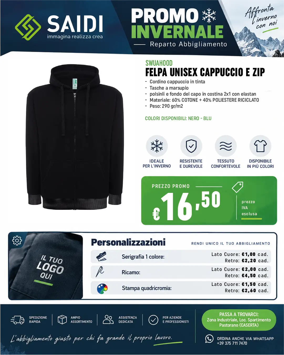 Felpa Cappuccio e Zip Premium
